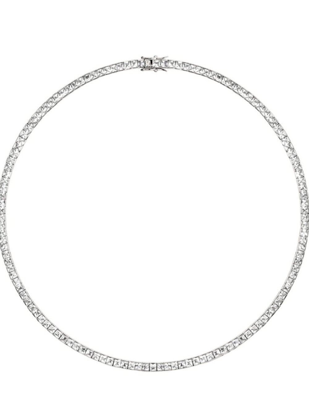 DORSEY PRINCESS CUT, LAB-GROWN WHITE SAPPHIRE SILVER RIVIÈRE NECKLACE Rhodium Co